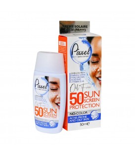 کرم ضد آفتاب بدون رنگ پیکسل spf50 مناسب پوست چرب و جوشدار حجم ۵۰میل